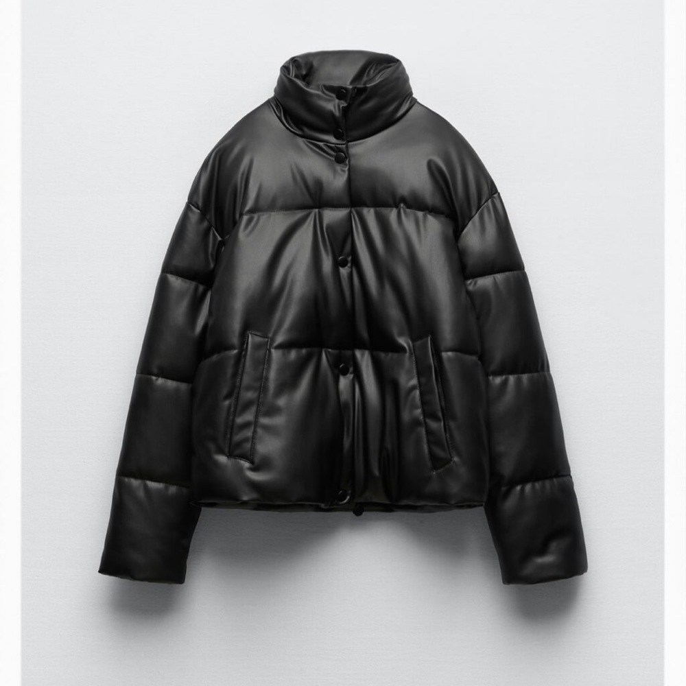 Faux Leather Puffer Jacket-Zara